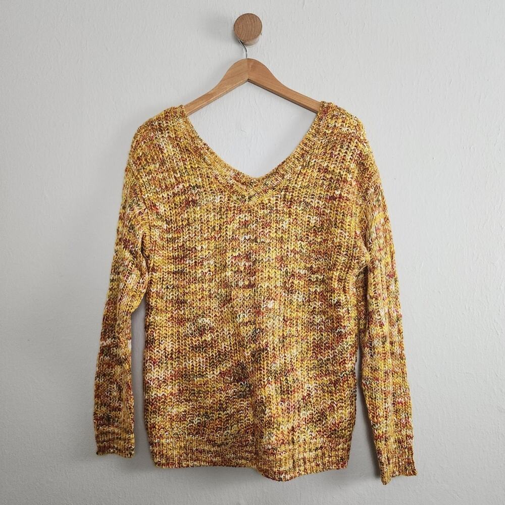 Maurices Cable Knit V Neck Sweater Mustard Yellow Gold Textured Pullover NEW M